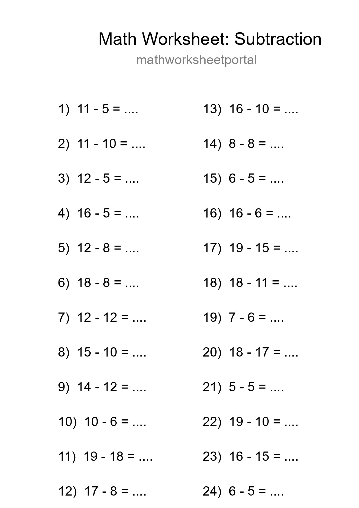 Grade 2 Subtraction Practice Worksheet (24 Problems) - Part 8
