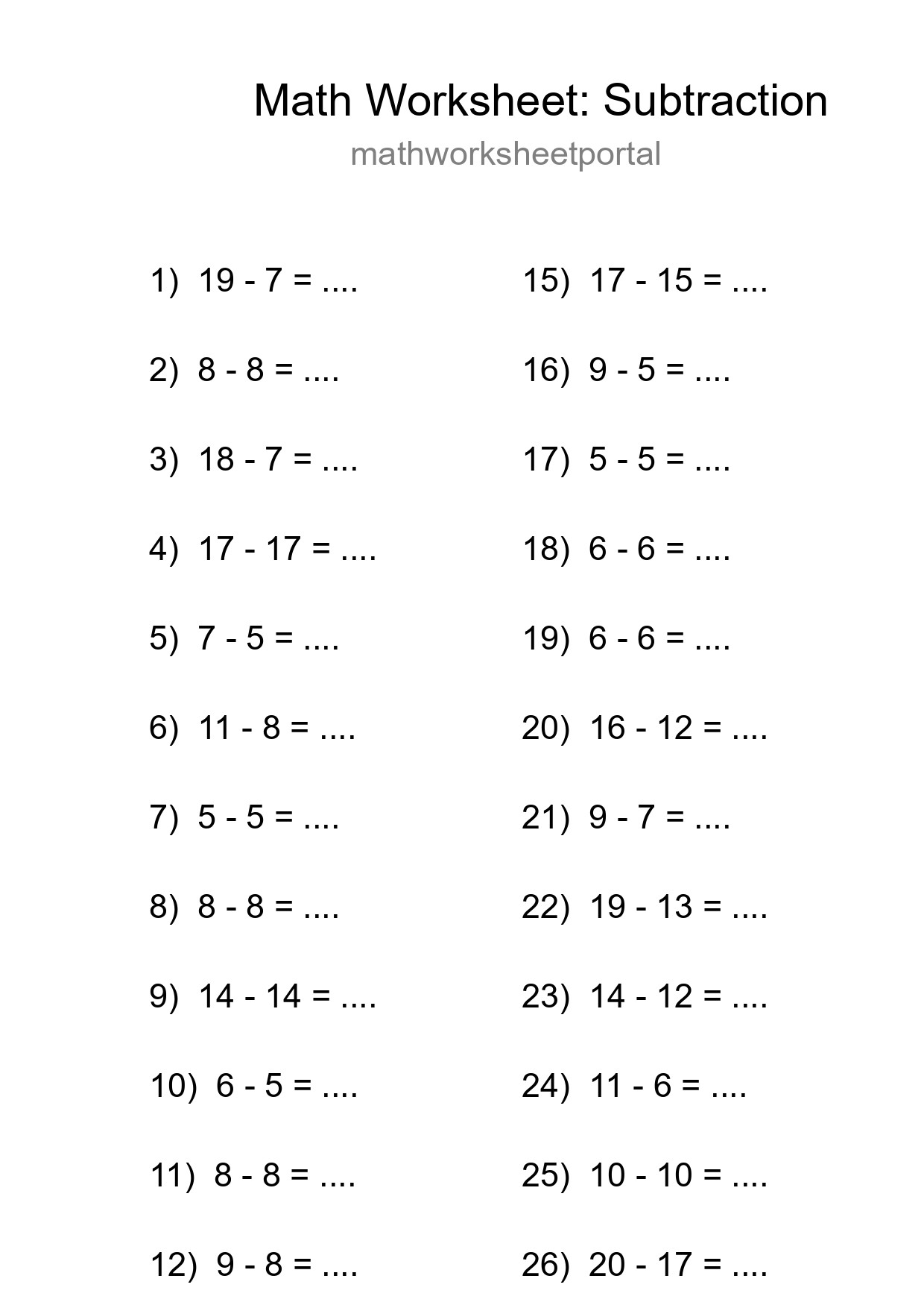Grade 2 Subtraction Practice Worksheet (27 Problems) - Part 68