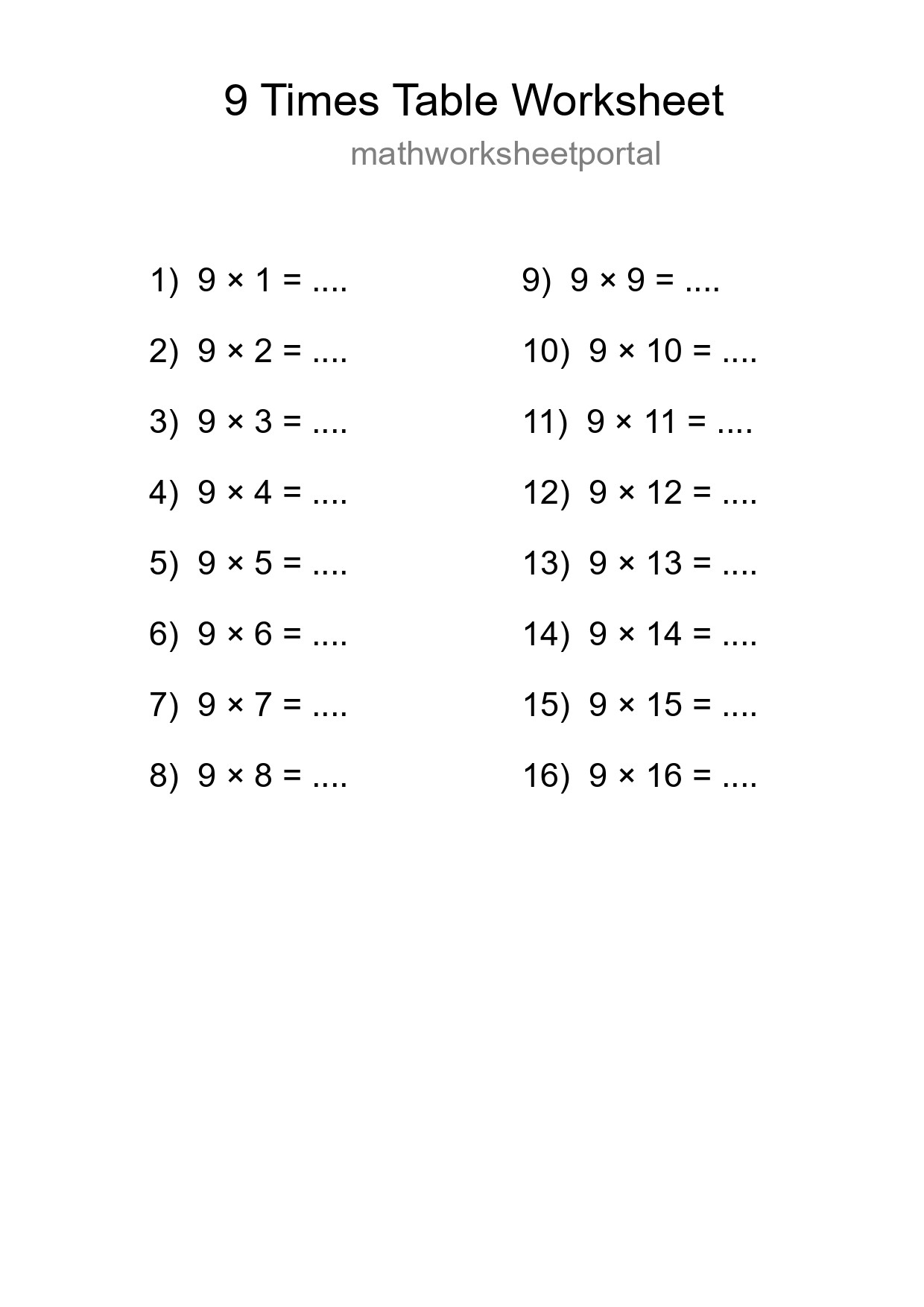 Grade 3 Multiplication Table 9 Practice - Part 149
