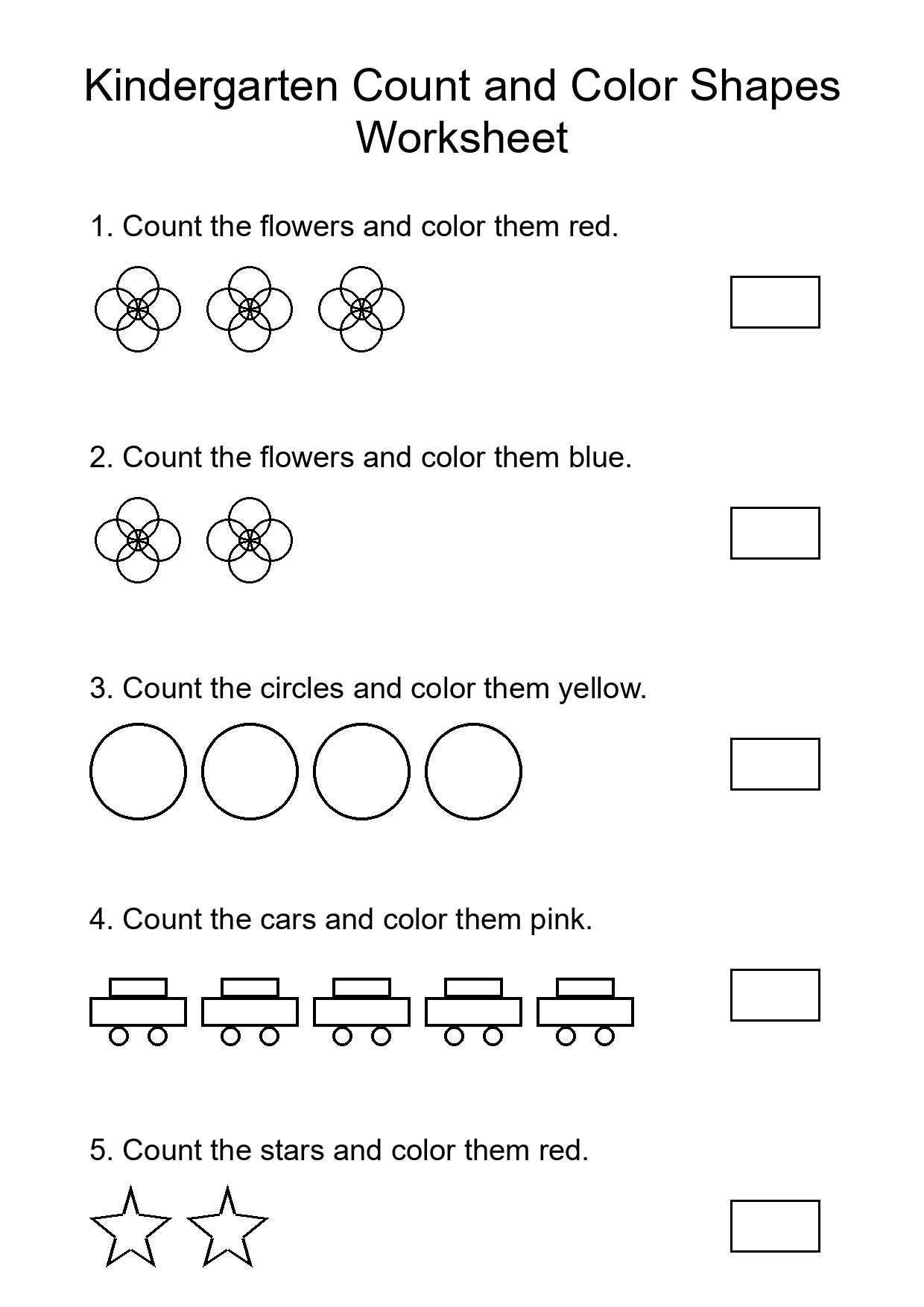Kindergarten Count and Color Shapes Worksheet