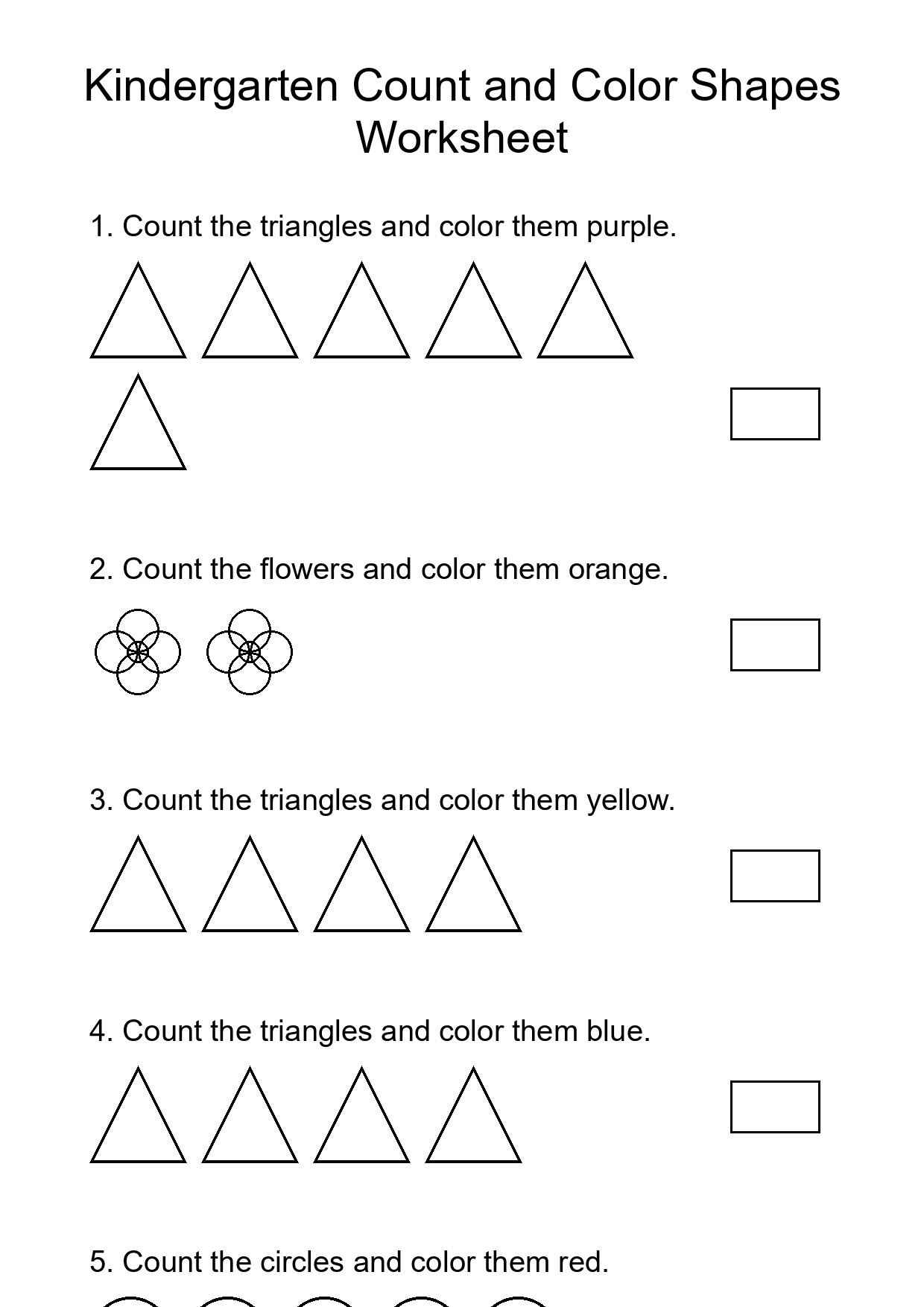Kindergarten Count and Color Shapes Worksheet