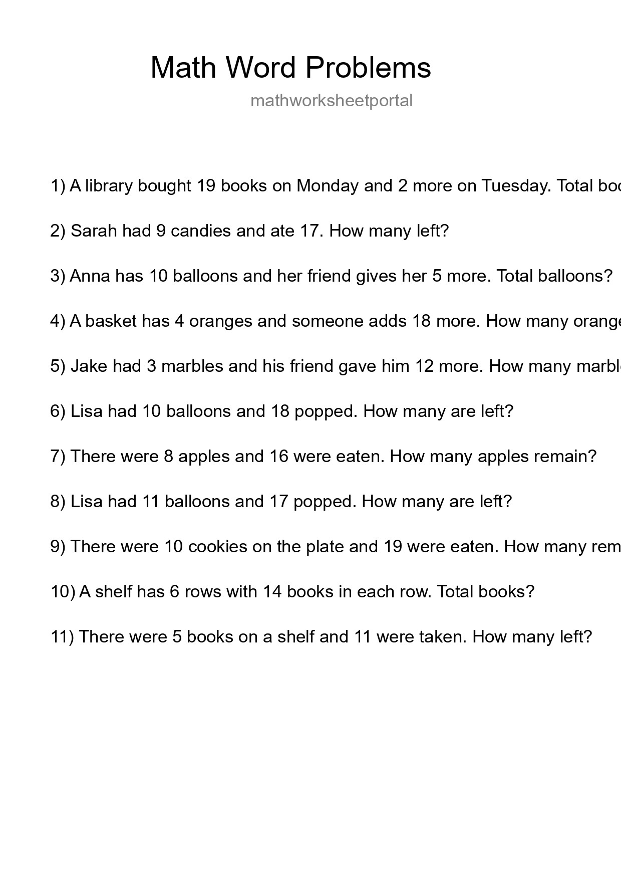 Math Word Problem Worksheet