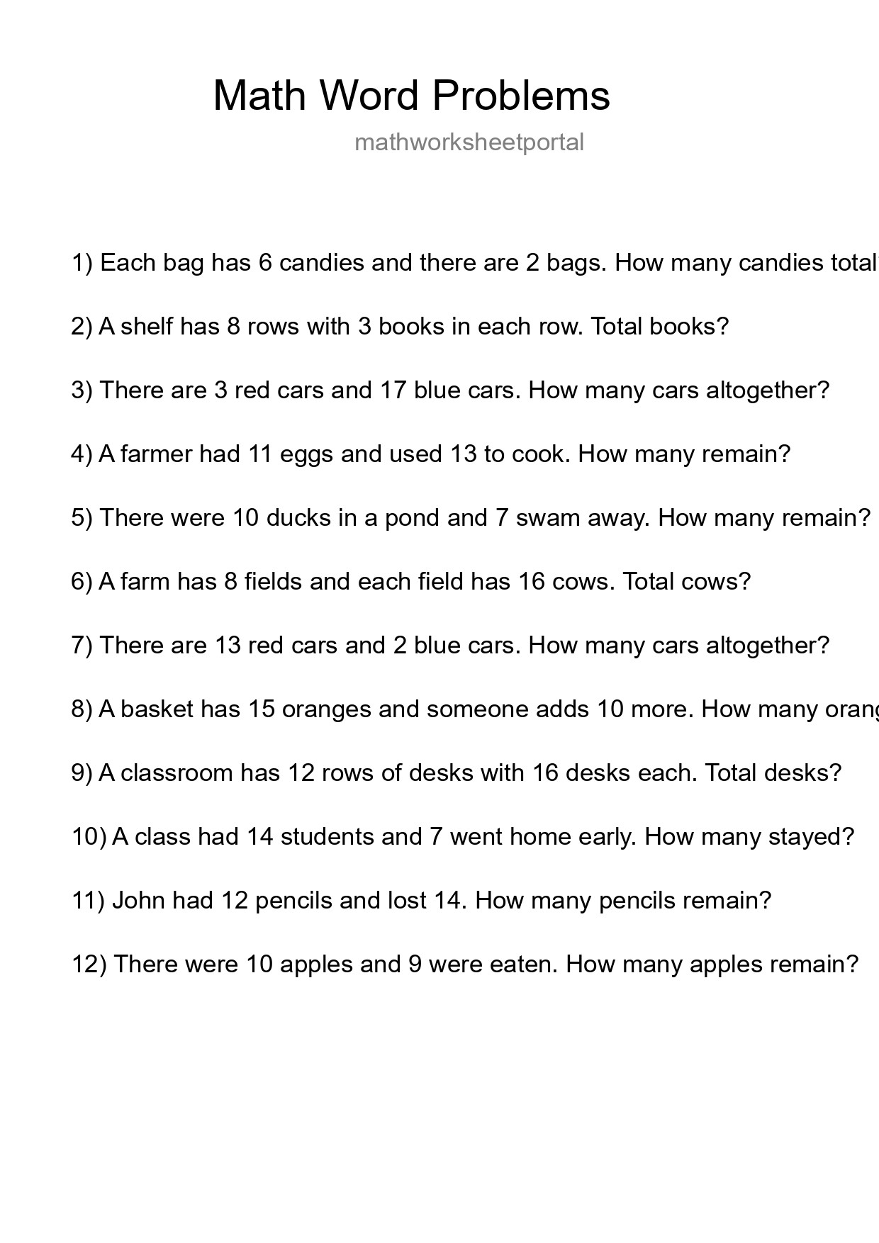Math Word Problem Worksheet