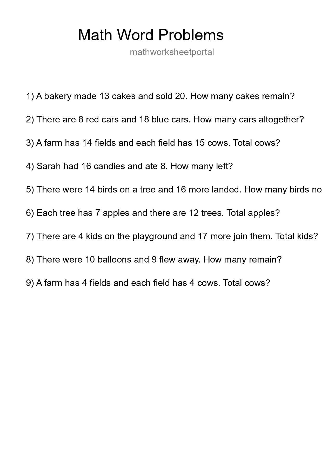 Math Word Problem Worksheet