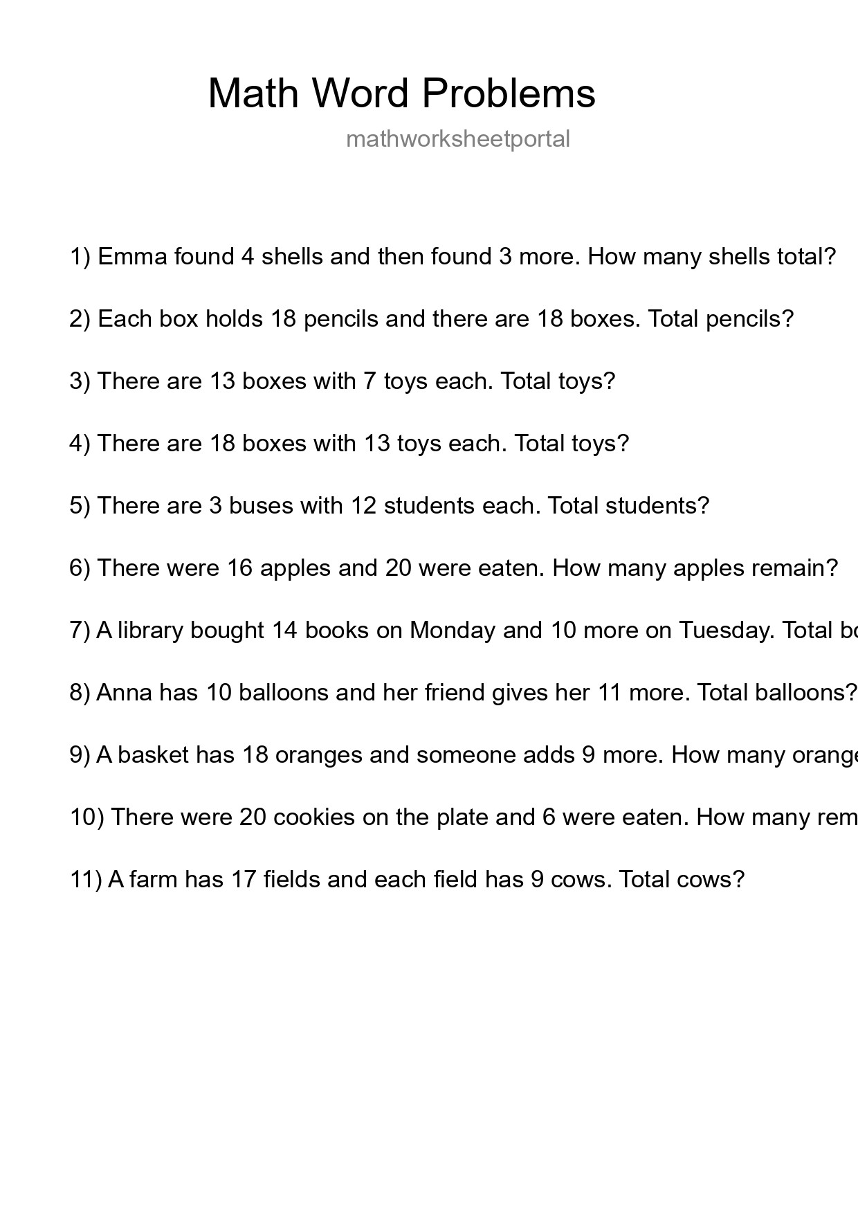 Math Word Problem Worksheet