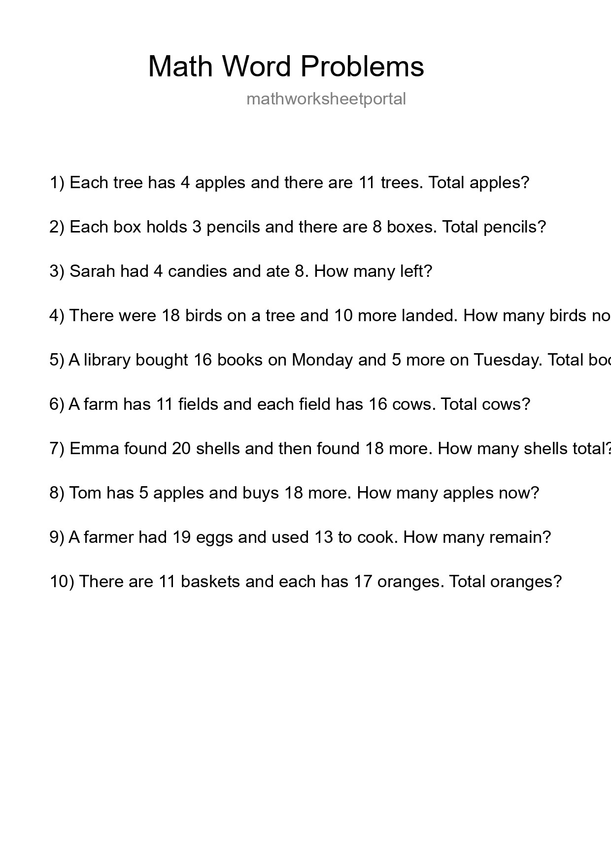 Math Word Problem Worksheet