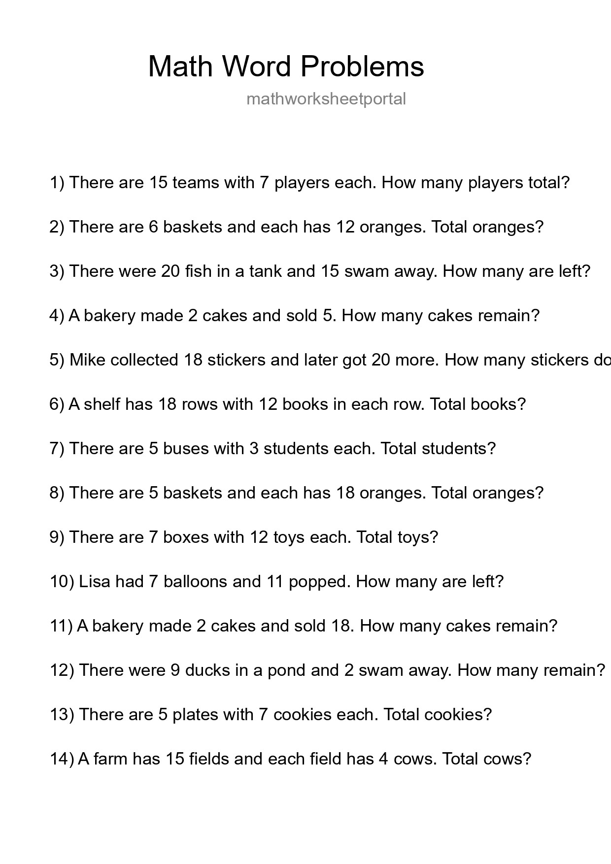 Math Word Problem Worksheet