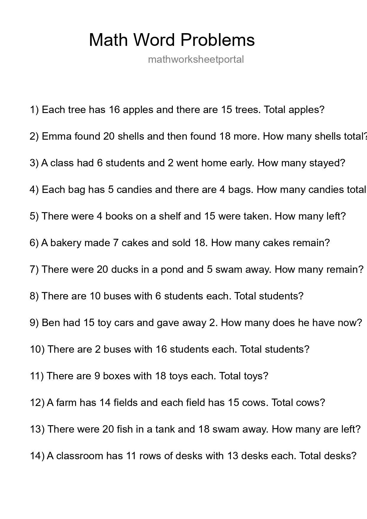 Math Word Problem Worksheet