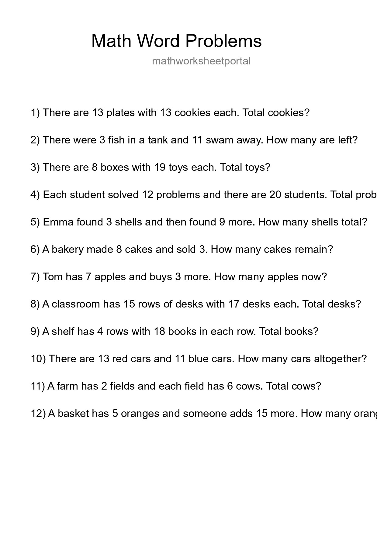 Math Word Problem Worksheet