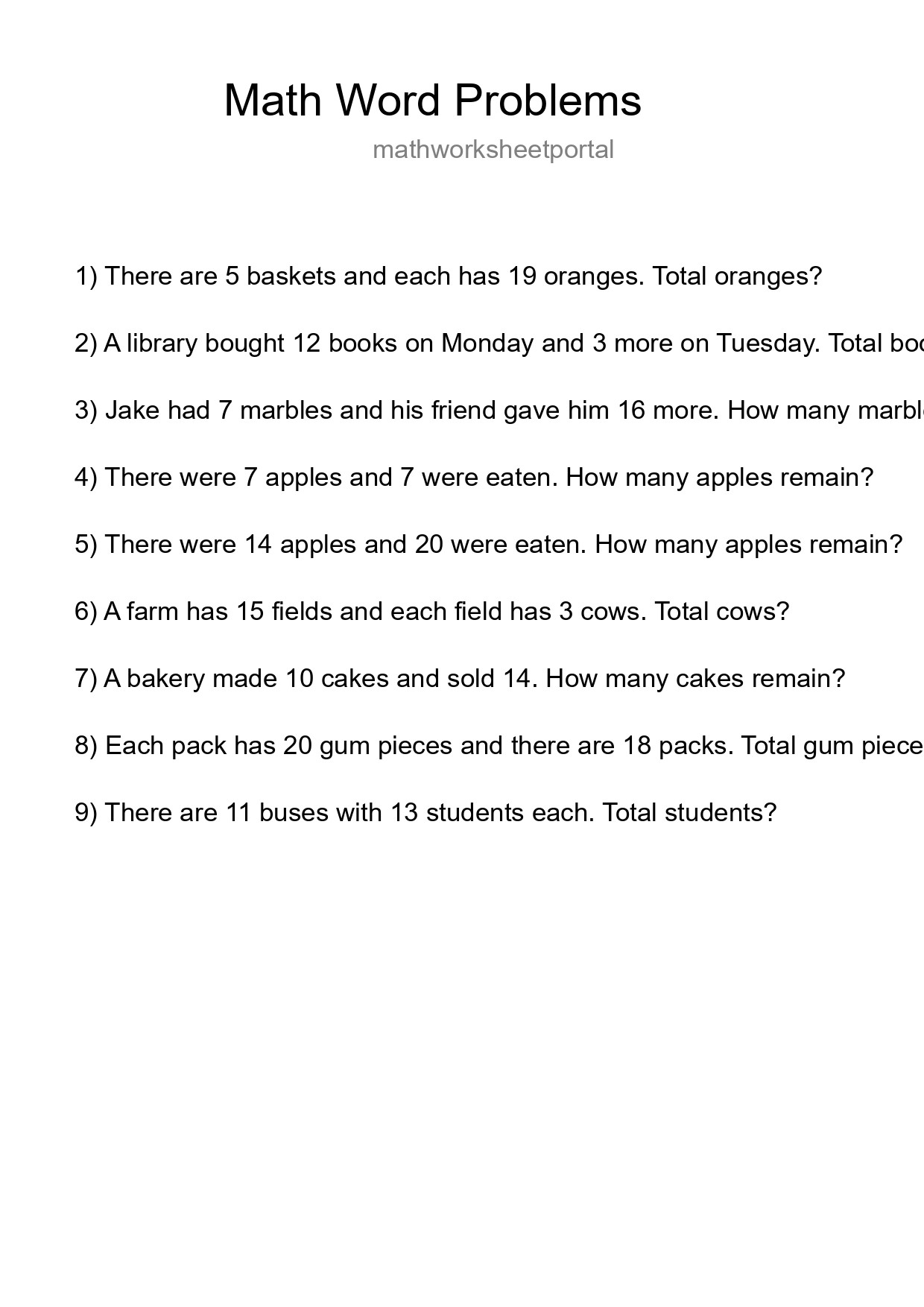 Math Word Problem Worksheet