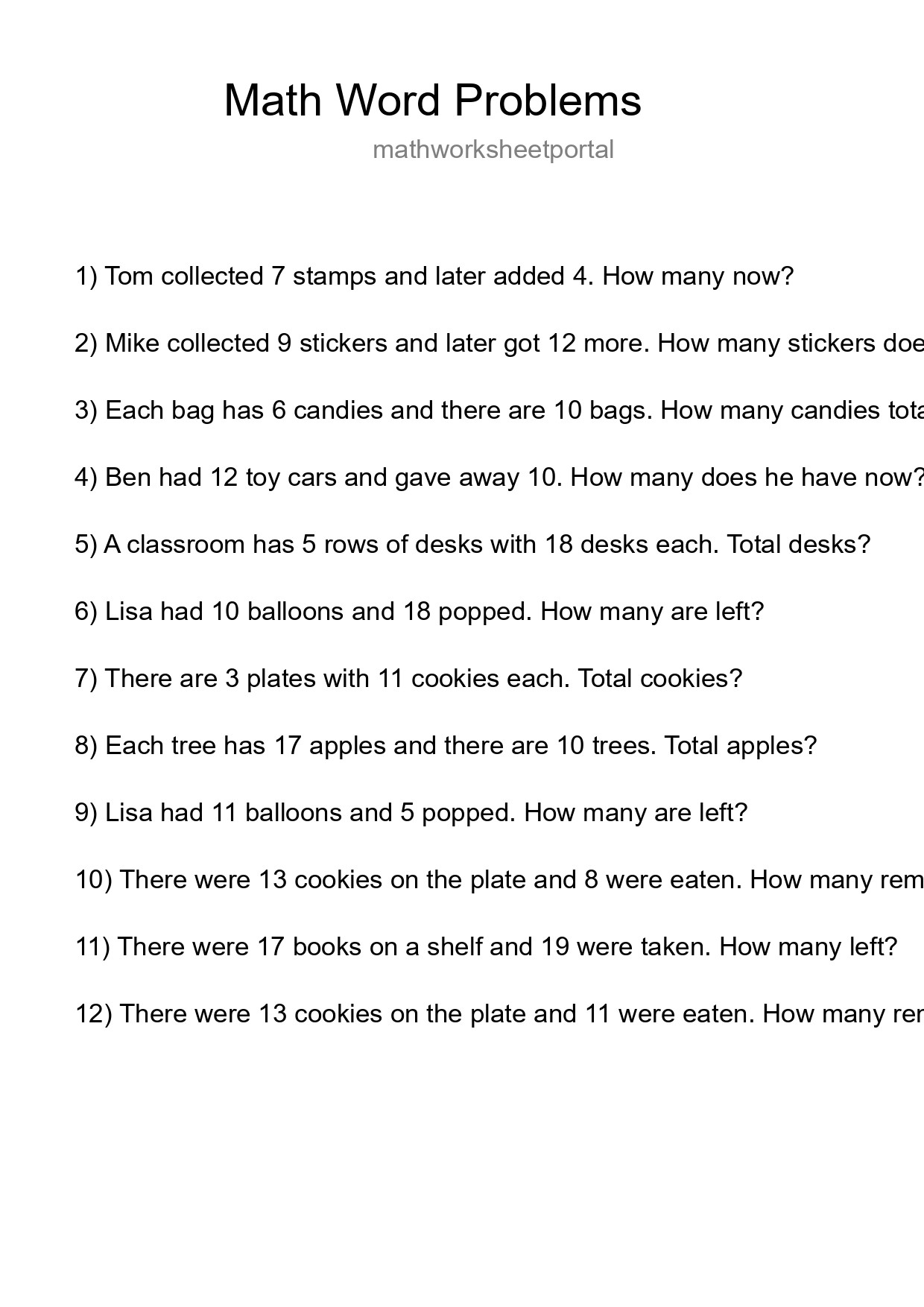 Math Word Problem Worksheet