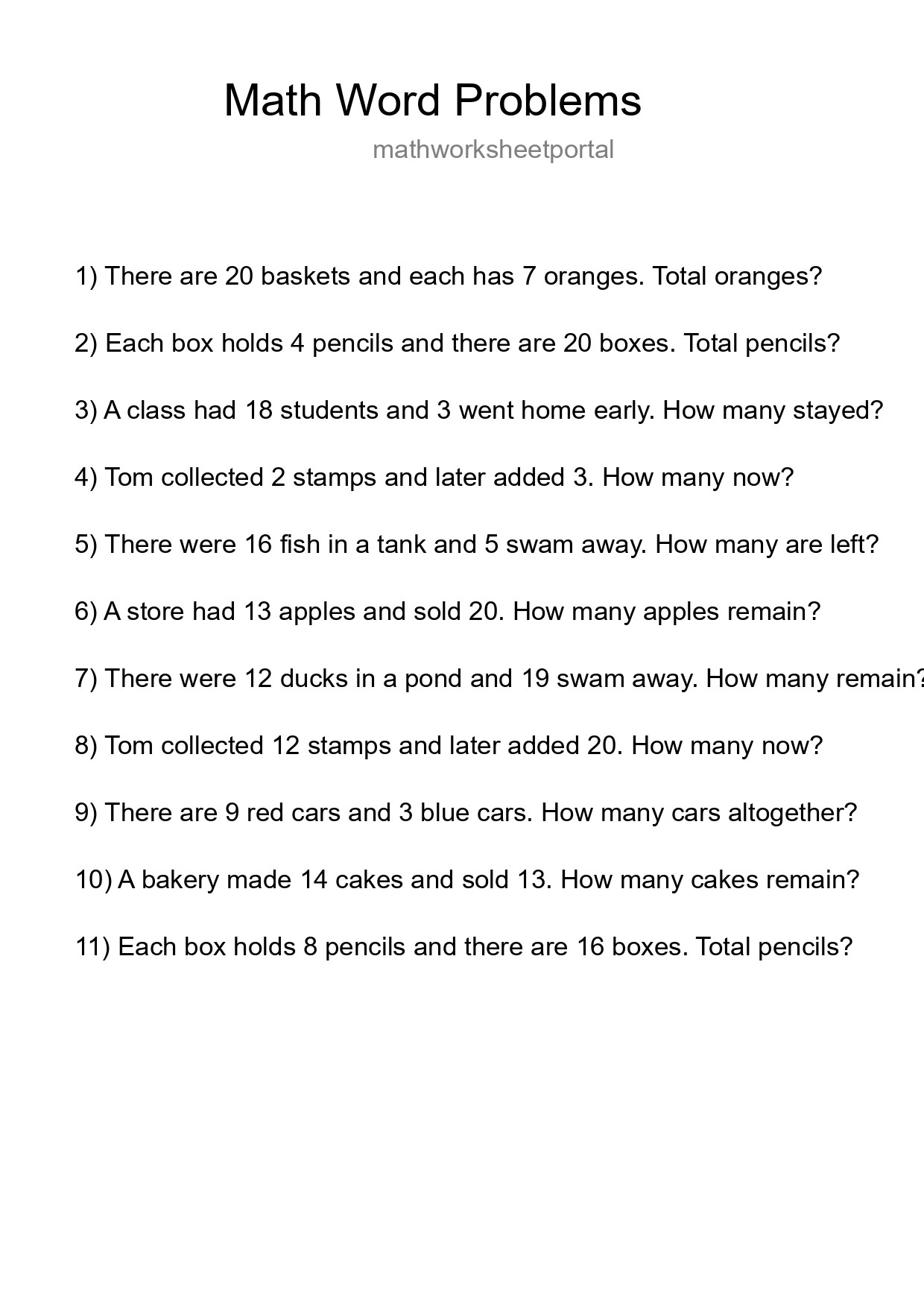 Math Word Problem Worksheet