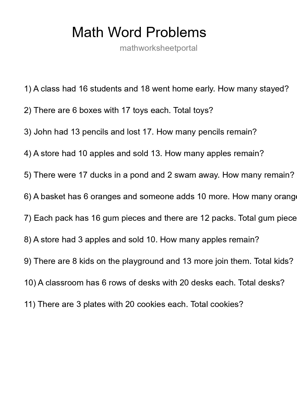 Math Word Problem Worksheet