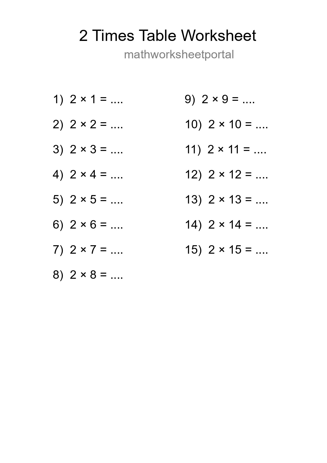 Printable 2 Times Table Worksheet For Grade 2 - Part 249