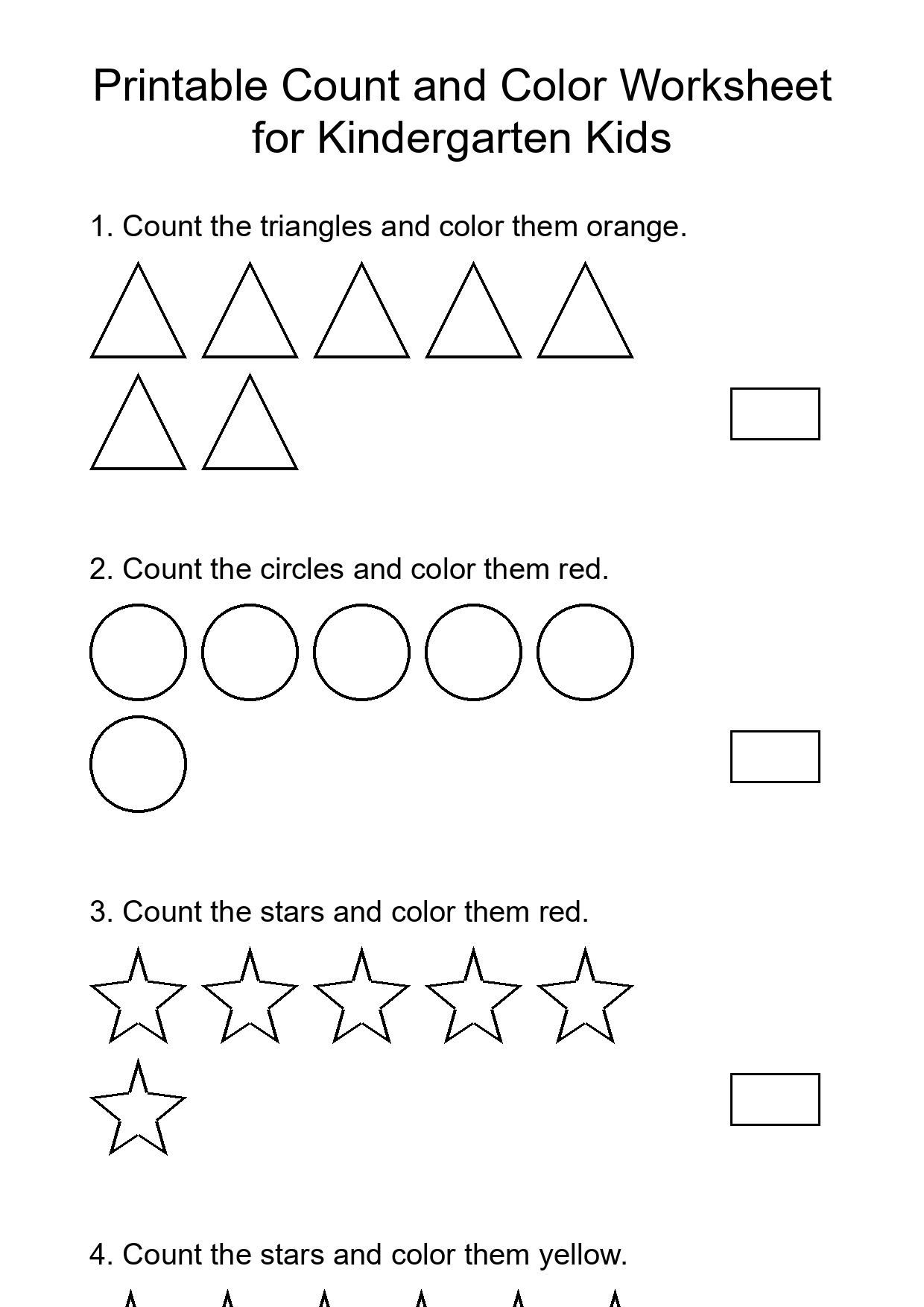 Printable Count and Color Worksheet for Kindergarten Kids