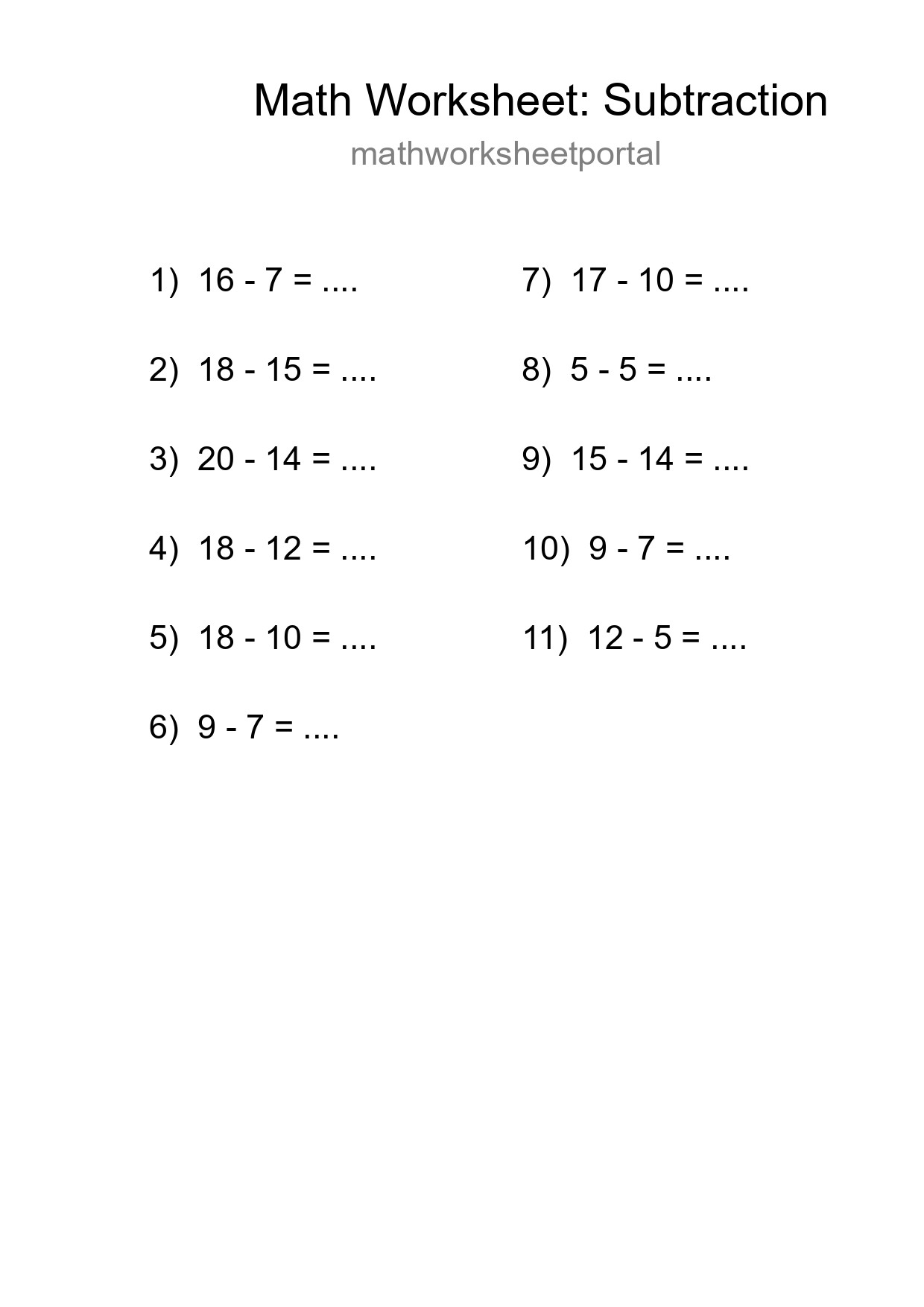 Printable Free 11 Subtraction Math Worksheet For Grade 2 - Part 18