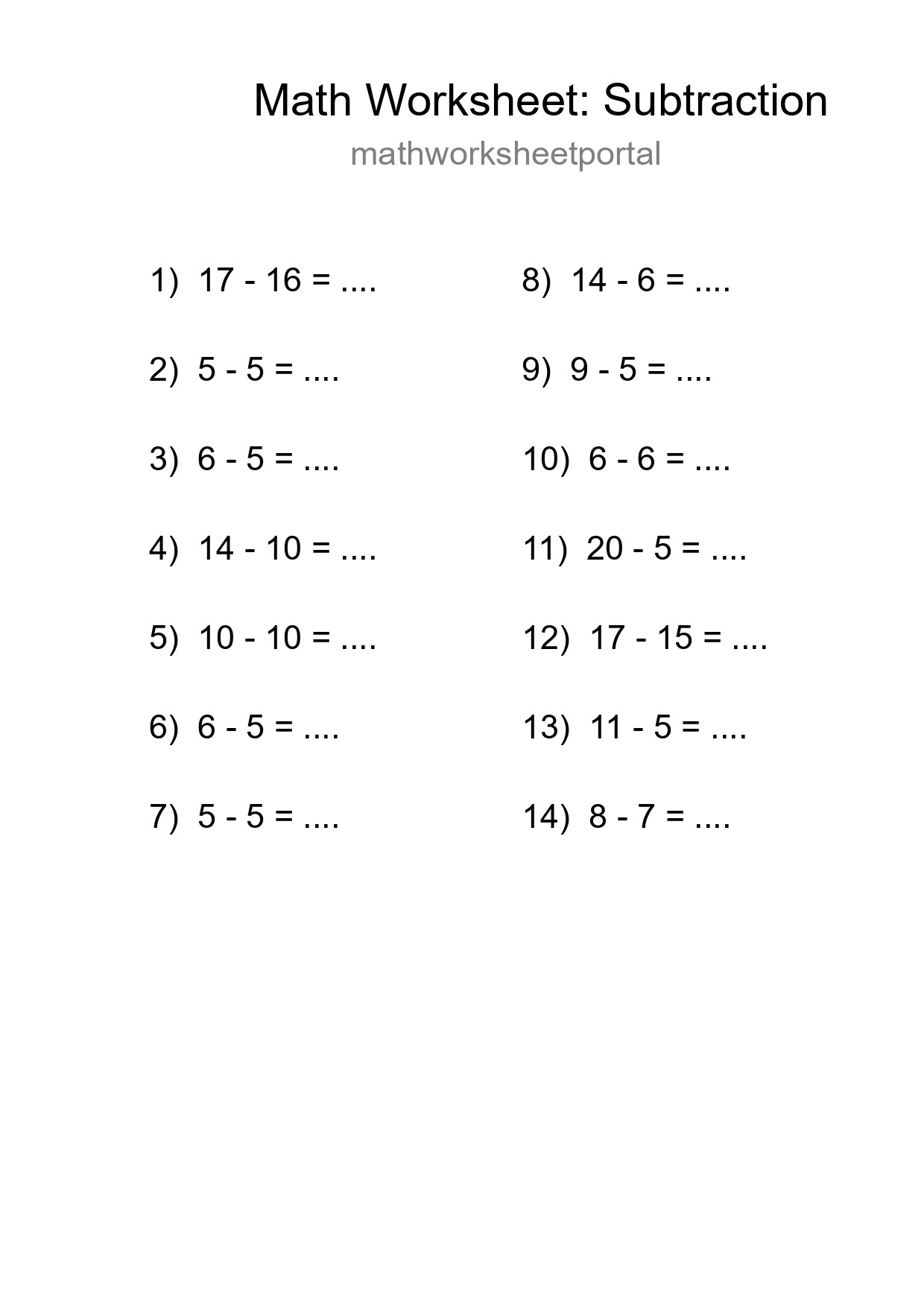 Printable Free 14 Subtraction Math Worksheet For Grade 2 - Part 248