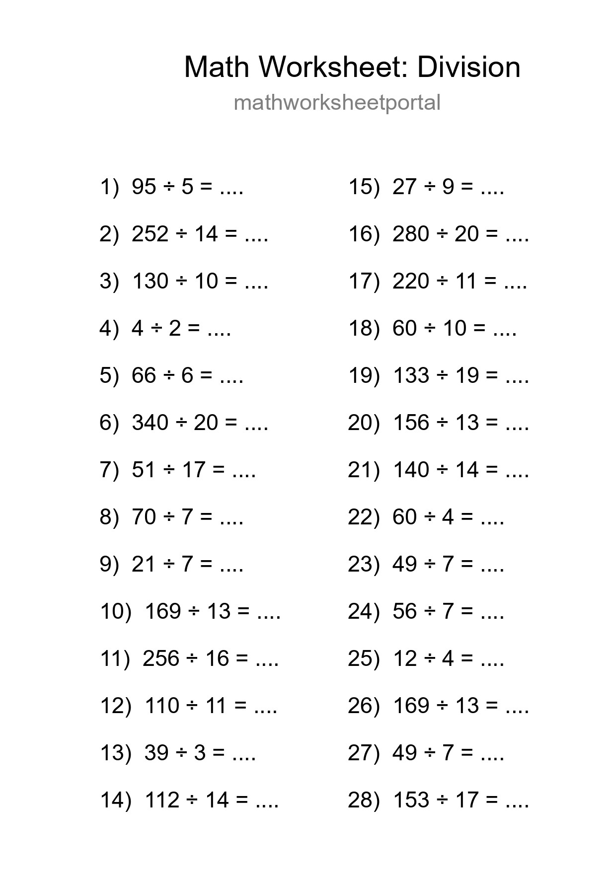 Printable Free 28 Division Math Worksheet For Grade 2 - Part 294