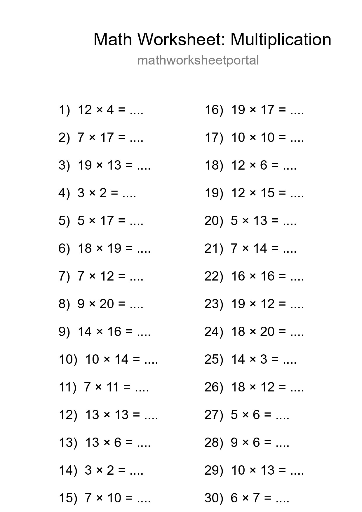 Printable Free 30 Multiplication Math Worksheet For Grade 2 - Part 207